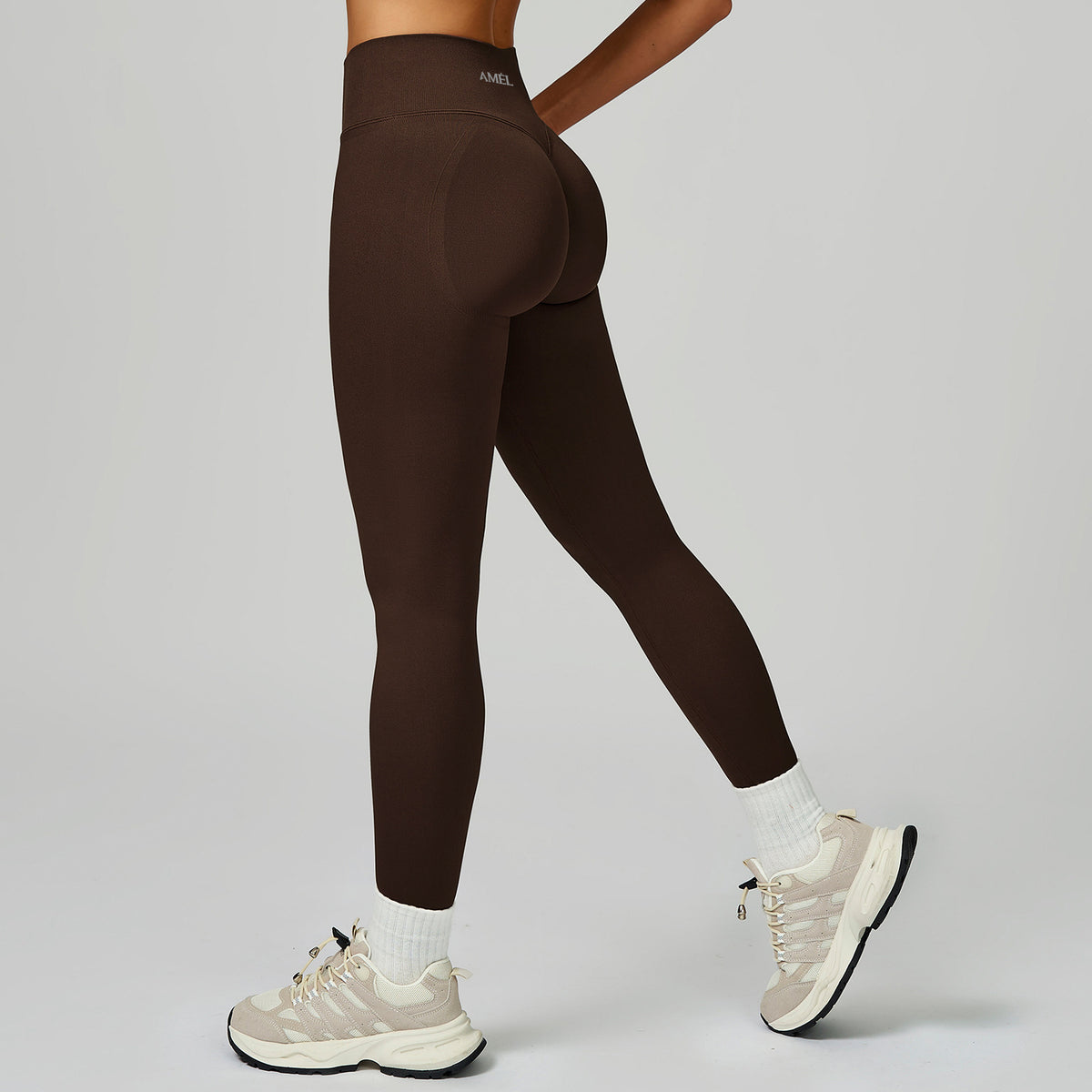 AMEL Sculpt Seamless Longline Bra & Shorts Set – Mocha Brown