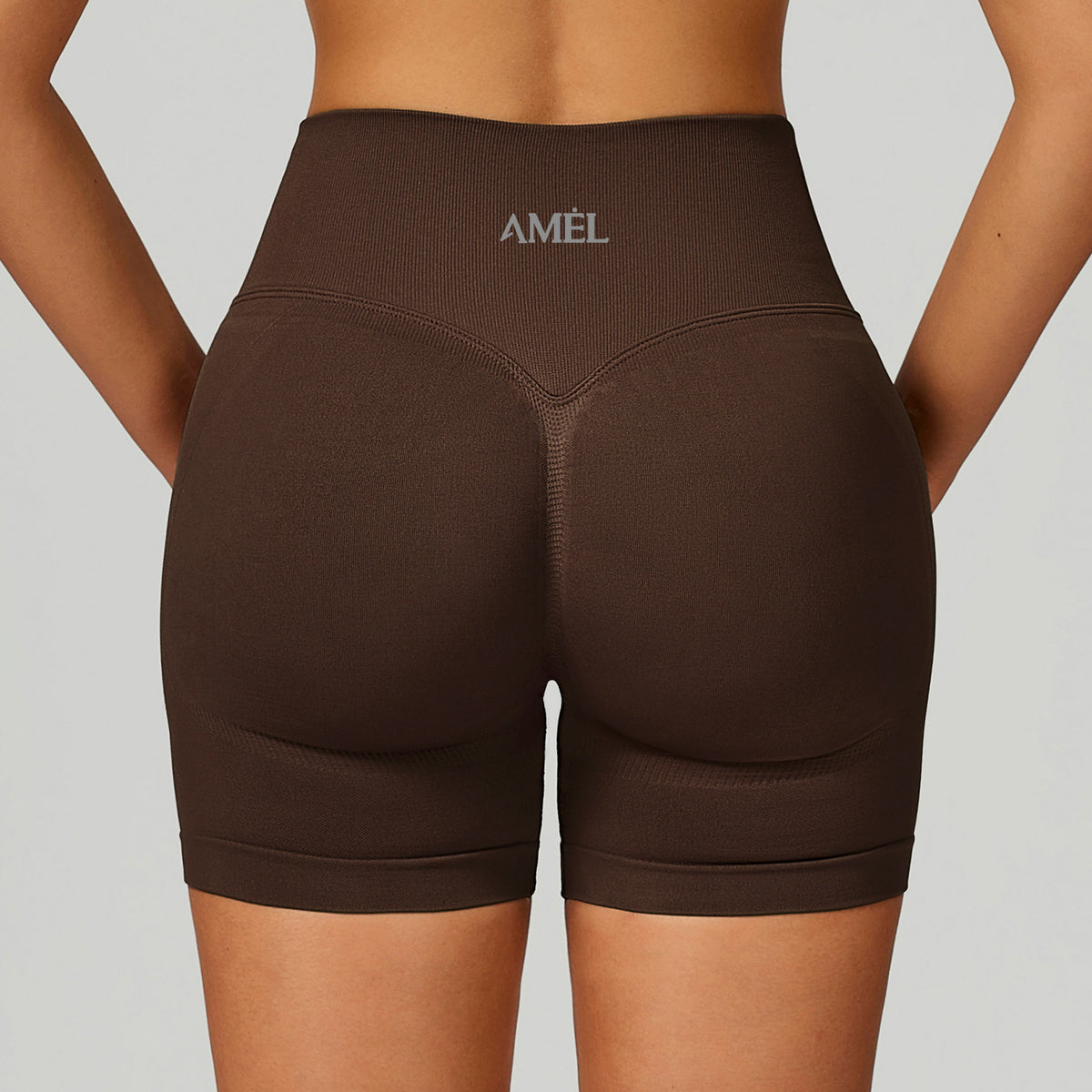 AMEL Sculpt Seamless Longline Bra & Shorts Set – Mocha Brown