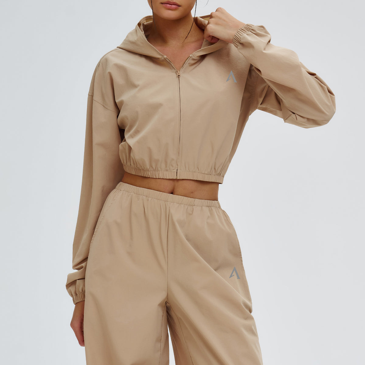 AMEL Women’s Oversized Windbreaker Tracksuit Set – Sand Beige